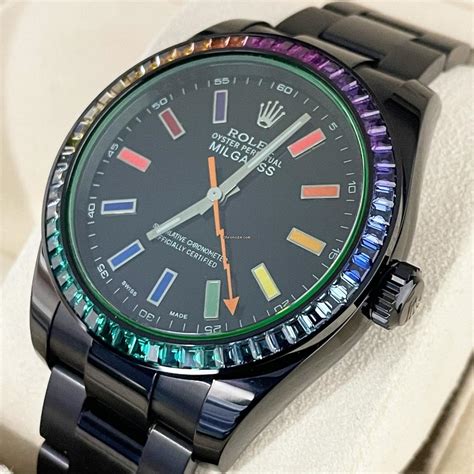 rolex milgauss rainbow|rolex milgauss black dial.